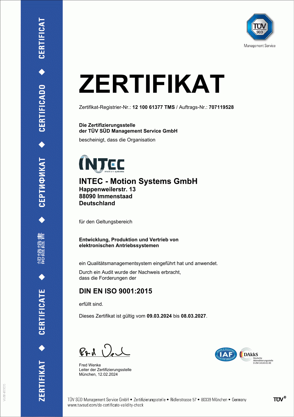 INTEC ISO Zertifikat
